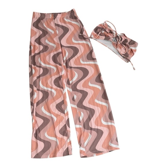 PRINCESS POLLY Pink White Swirl Pants Top Set Latiana 70’s Party Costume Size 4 - Picture 13 of 15